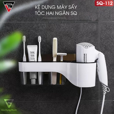 Giá Để Máy Sấy Tóc Dán Tường Nhựa ABS | Một Ngăn Đựng Đồ Đa Năng Giúp Máy Sấy Gọn Gàng SHUANGQING (SQ-0112) - Gia dụng Plus