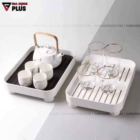 Khay trà nhựa chữ nhật, khay úp cốc ly 2 lớp ráo nước cao cấp - Hàng nhập khẩu chính hãng, chống bám bẩn JIANXIA