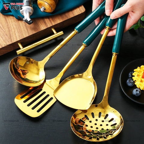 Bộ Thìa / Muôi / Muỗng /Xẻng Nấu Ăn Đa Năng Gốm Sứ Và Giá Treo Gọn Gàng (7 Món) Cao Cấp | Qianhuiju - Gia dụng Plus