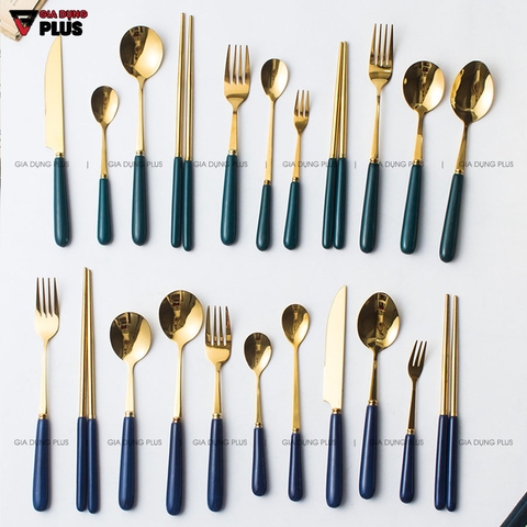 Đũa Dao Nĩa Thìa Muỗng Bằng Sứ / Bộ đồ ăn sứ phong cách Bắc Âu xanh cổ vịt sang trọng (PL-0631) - Gia dụng Plus