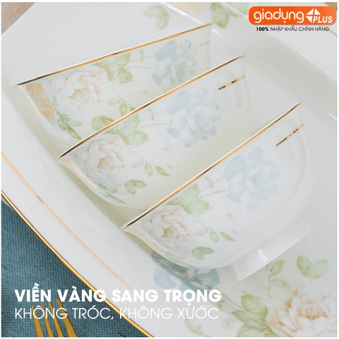 Bộ chén bát sứ HOA MỘNG ẢO (Mona Lavender) cao cấp nhập khẩu - Set 10 người ăn gồm chén, bát, đĩa, tô, nồi, muỗng, đũa.. - Gia dụng Plus