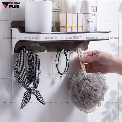 Giá Đỡ Đựng Đồ Đa Năng Dán Tường Cho Nhà Vệ Sinh, Phòng Tắm Kèm Móc Treo Đồ Bằng Nhựa ABS Cao Cấp - ShuangQuing (SQ-5287) - Gia dụng Plus