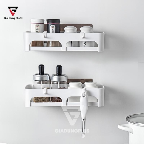Kệ Nhựa Chữ Nhật Dán Tường Đựng Đồ Đa Năng | Màu Trắng Tinh Khôi | Kèm Móc Treo | ShuangQuing - Gia dụng Plus