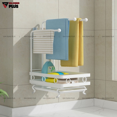 Giỏ Đựng Đồ Rửa Chén Kèm Thanh Treo Khăn Lau Bếp Dán Tường Bằng Thép Carbon / Sơn Tĩnh Điện Không Gỉ Cao Cấp | Gia Dụng