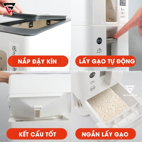 Thùng đựng gạo thông minh, lấy gạo tự động xuất Nhật (6KG & 12KG) chính hãng cao cấp LAZYDO - Gia dụng Plus