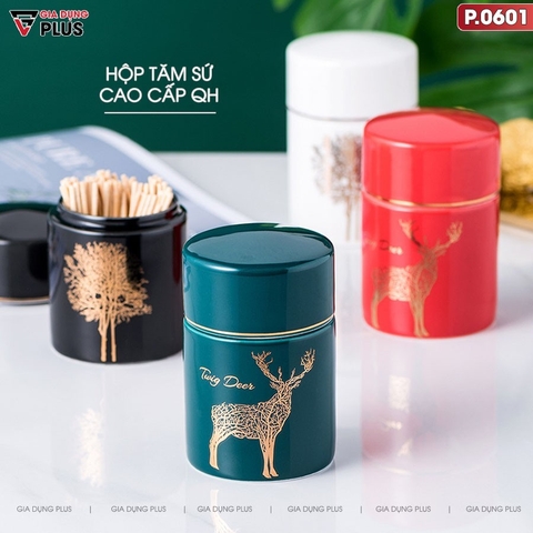 【Xả Kho】Ống đựng tăm sứ xanh ngọc lục bảo, trang trí nai sừng tấm quý tộc VIMORA