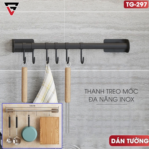 Thanh giá móc treo bếp đa năng dán tường inox 304 Gia Dụng Plus - miễn phí keo dán tường siêu chắc chắn, chịu lực (LZ-0208) - Gia dụng Plus