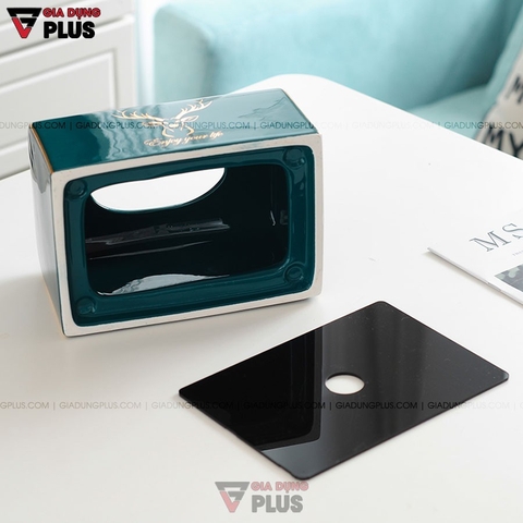 【Xả Kho】Hộp Đựng Giấy Ăn Đặt Bàn Gốm Sứ Xanh Ngọc Lục Bảo Cao Cấp | Phong Cách Bắc Âu Với Bộ Hươu Quý Tộc