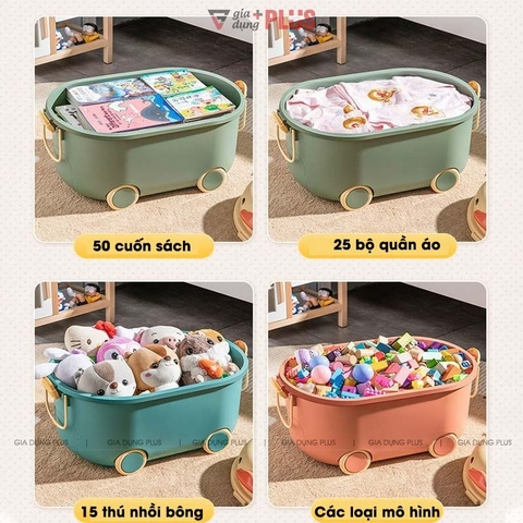 Thùng Nhựa PP 80 Lít Đựng Đồ Đa Năng - Nắp Đậy Có Thể Xếp Lego - Có Tay Kéo & Bánh Xe Lăn