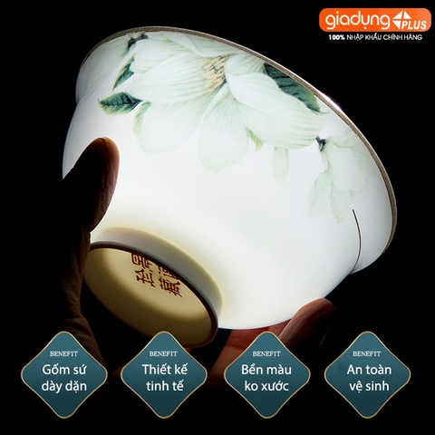 Bộ chén bát sứ BÁCH HỢP (Lily Flowers) cao cấp nhập khẩu - Set 10 người ăn gồm chén, bát, đĩa, tô, nồi, muỗng, đũa.. - Gia dụng Plus