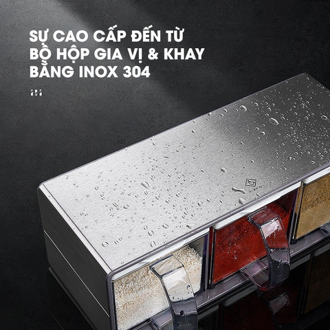 Bộ Lọ Đựng Gia Vị Nhựa AS Kèm Kệ Đặt Bằng Inox 304 | Phong Cách Nhật Bản Cao Cấp JIANXIA (JX-0305) - Gia dụng Plus