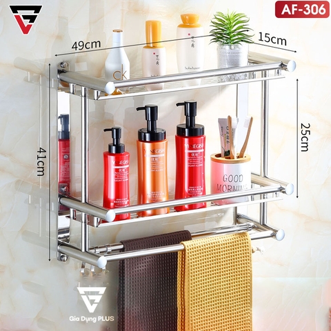 Kệ Đựng Đồ Đa Năng Dán Tường INOX Cao Cấp Cho Phòng Tắm | Kèm Giá Khăn & Móc Treo Đa Năng | Moyang - gia dụng plus