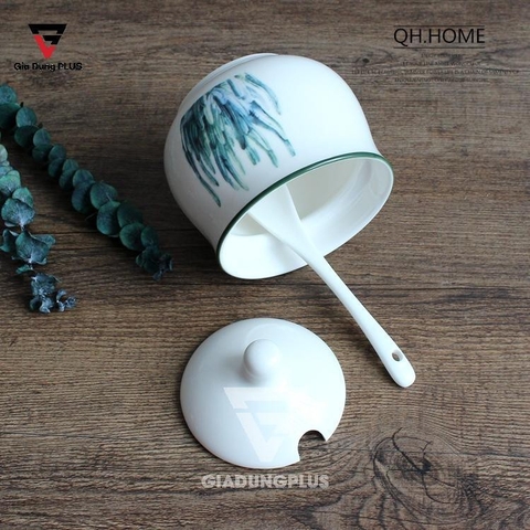 🔴OUTLET | Bộ hủ đựng gia vị sứ kèm kệ đặt bàn màu trắng, trang trí nhẹ nhàng theo phong cách Bắc Âu