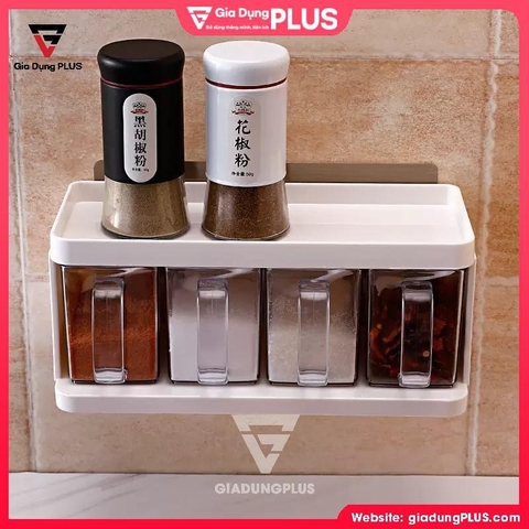 Bộ Kệ 4 Hộp Nhựa Đựng Gia Vị Dán Tường Đa Năng Cho Phòng Bếp