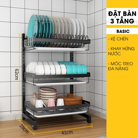 Kệ Để Chén Bát & Đĩa, Ly Cốc Đa Năng Đặt Bàn INOX SUS 201, Sơn Tĩnh Điện Không Gỉ ( 2 Tầng & 3 Tầng ) | Tiggang - Gia dụng Plus