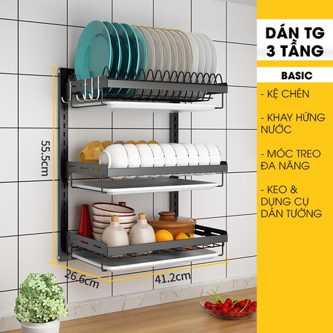 Kệ Để Chén Bát & Đĩa, Ly Cốc Đa Năng Đặt Bàn INOX SUS 201, Sơn Tĩnh Điện Không Gỉ ( 2 Tầng & 3 Tầng ) | Tiggang - Gia dụng Plus