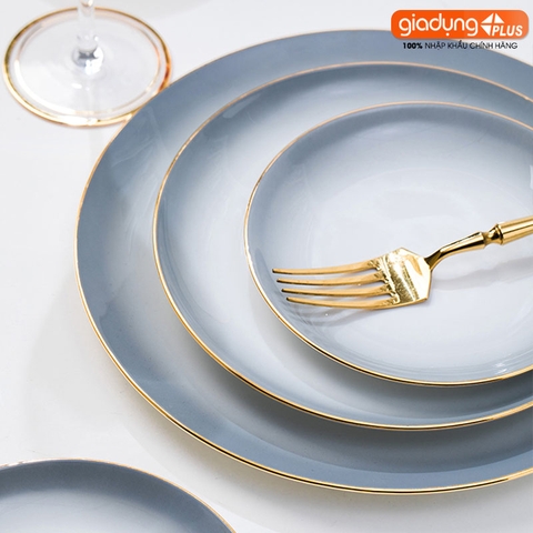 Bộ chén bát sứ Gradient Xám (Grey Gradient) cao cấp nhập khẩu - Set 10 người ăn gồm chén, bát, đĩa, tô, nồi sứ - Gia dụng Plus