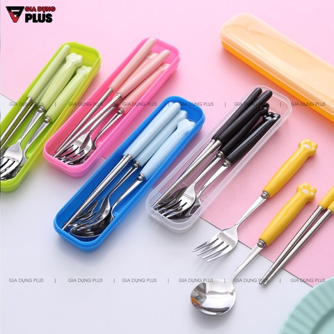 Bộ Đồ Ăn Cá Nhân Gồm Đũa / Muỗng / Nĩa Cao Cấp Tay Cầm Sứ Hình Chân Mèo Dễ Thương | Qianhuiju - Gia dụng Plus