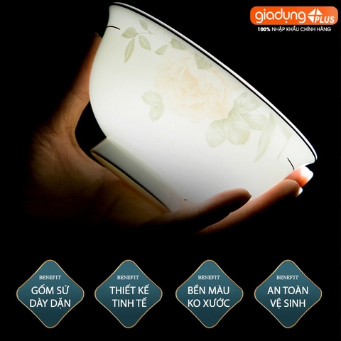 Bộ chén bát sứ HOA MỘNG ẢO (Mona Lavender) cao cấp nhập khẩu - Set 10 người ăn gồm chén, bát, đĩa, tô, nồi, muỗng, đũa.. - Gia dụng Plus