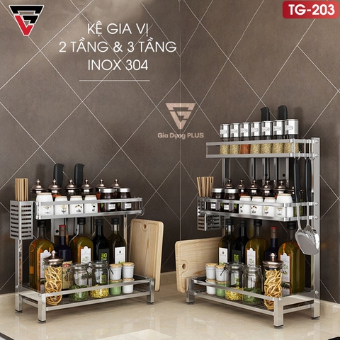 Kệ Để Gia Vị, Chai Lọ Inox 304 Cao Cấp Đặt Bàn Kèm Phụ Kiện Đa Năng (2 Tầng & 3 Tầng) LAZYDO (TG-0213) - Gia dụng Plus