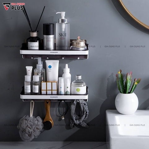 Kệ dán tường đựng đồ đa năng phòng tắm, giá gia vị nhựa ABS kèm móc treo, không cần khoan tường SQ-5287