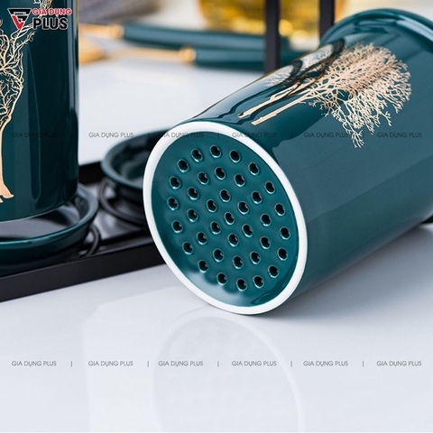🔴OUTLET | Hộp đựng đũa sứ, thìa, muỗng sứ dán tường & đặt bàn - màu xanh ngọc lục bảo (xanh cổ vịt)