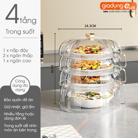 Lồng bàn giữ nhiệt đa năng 360 độ nhựa PET có nhiều tầng giúp chống bụi & côn trùng - bảo quản đồ ăn cho mùa Đông & Tết - Gia dụng Plus