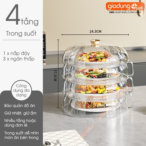 Lồng bàn giữ nhiệt đa năng 360 độ nhựa PET có nhiều tầng giúp chống bụi & côn trùng - bảo quản đồ ăn cho mùa Đông & Tết - Gia dụng Plus