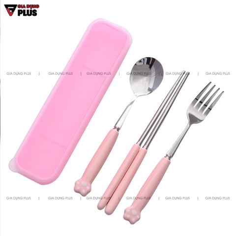 Bộ Đồ Ăn Cá Nhân Gồm Đũa / Muỗng / Nĩa Cao Cấp Tay Cầm Sứ Hình Chân Mèo Dễ Thương | Qianhuiju - Gia dụng Plus