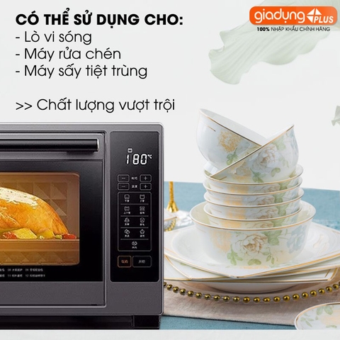 Bộ chén bát sứ HOA MỘNG ẢO (Mona Lavender) cao cấp nhập khẩu - Set 10 người ăn gồm chén, bát, đĩa, tô, nồi, muỗng, đũa.. - Gia dụng Plus