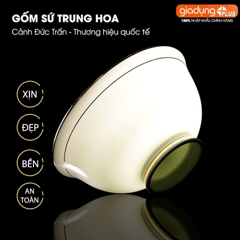 Bộ chén bát sứ WHITE LUXURY viền vàng cao cấp nhập khẩu - Set 10 người ăn gồm chén, bát, đĩa, tô, nồi, muỗng, đũa.. - Gia dụng Plus
