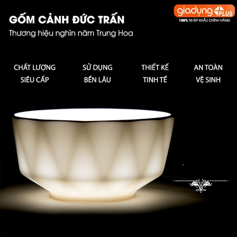 Bộ chén bát sứ KIM CƯƠNG (White Diamons) cao cấp nhập khẩu - Set 10 người ăn gồm chén, bát, đĩa, tô, nồi, muỗng, đũa.. - Gia dụng Plus