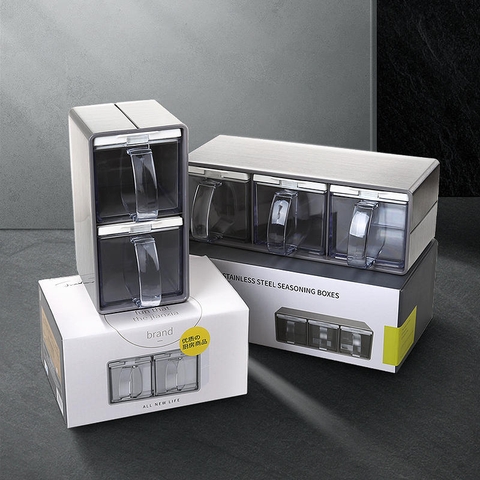 Bộ Lọ Đựng Gia Vị Nhựa AS Kèm Kệ Đặt Bằng Inox 304 | Phong Cách Nhật Bản Cao Cấp JIANXIA (JX-0305) - Gia dụng Plus