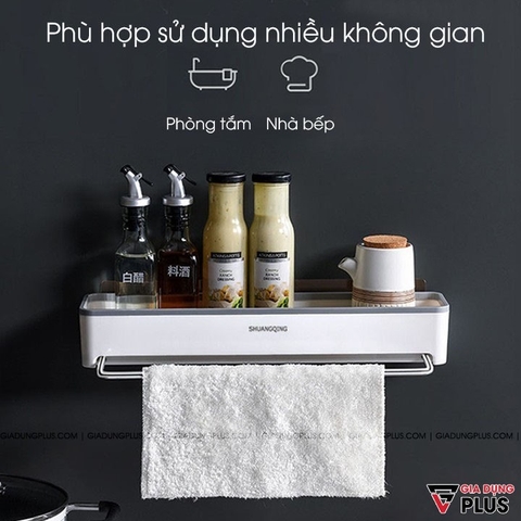 Kệ chữ nhật dán tường cao cấp, đa năng cho phòng tắm, nhà bếp / không cần khoan tường ShuangQuing (SQ-5255)