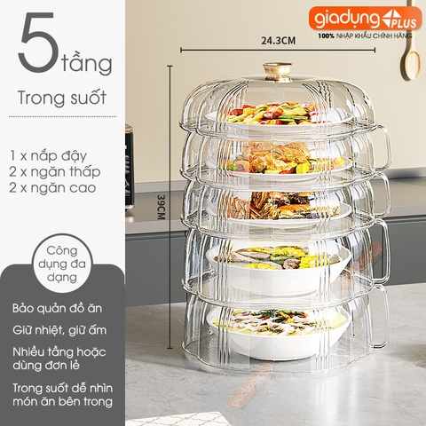 Lồng bàn giữ nhiệt đa năng 360 độ nhựa PET có nhiều tầng giúp chống bụi & côn trùng - bảo quản đồ ăn cho mùa Đông & Tết - Gia dụng Plus