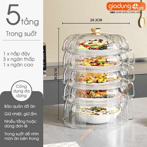 Lồng bàn giữ nhiệt đa năng 360 độ nhựa PET có nhiều tầng giúp chống bụi & côn trùng - bảo quản đồ ăn cho mùa Đông & Tết - Gia dụng Plus