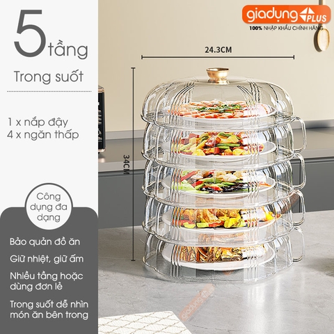 Lồng bàn giữ nhiệt đa năng 360 độ nhựa PET có nhiều tầng giúp chống bụi & côn trùng - bảo quản đồ ăn cho mùa Đông & Tết - Gia dụng Plus
