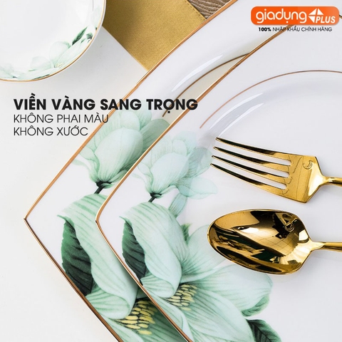 Bộ chén bát sứ BÁCH HỢP (Lily Flowers) cao cấp nhập khẩu - Set 10 người ăn gồm chén, bát, đĩa, tô, nồi, muỗng, đũa.. - Gia dụng Plus
