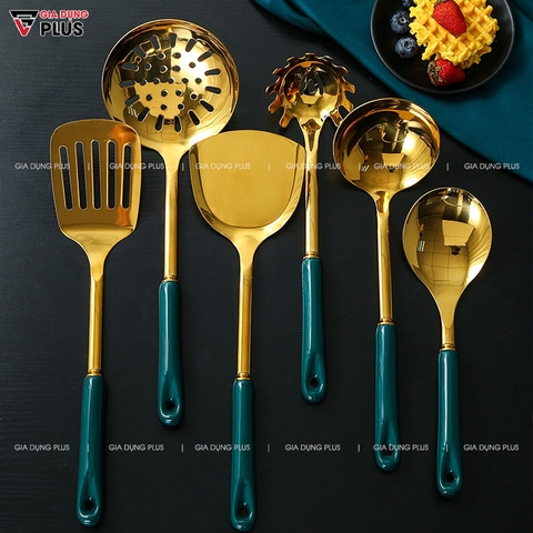 Bộ Thìa / Muôi / Muỗng /Xẻng Nấu Ăn Đa Năng Gốm Sứ Và Giá Treo Gọn Gàng (7 Món) Cao Cấp | Qianhuiju - Gia dụng Plus