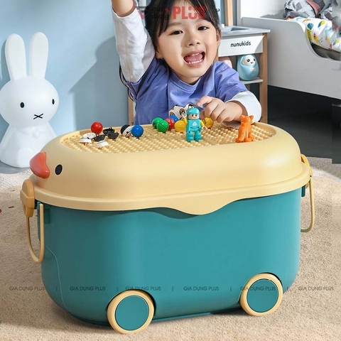 Thùng Nhựa PP 80 Lít Đựng Đồ Đa Năng - Nắp Đậy Có Thể Xếp Lego - Có Tay Kéo & Bánh Xe Lăn