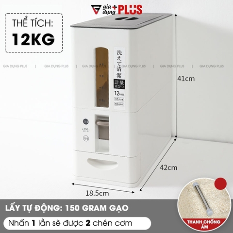 Thùng đựng gạo thông minh, lấy gạo tự động xuất Nhật (6KG & 12KG) chính hãng cao cấp LAZYDO - Gia dụng Plus