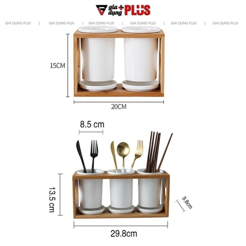 🔴OUTLET | Kệ đựng ống đũa bằng gốm sứ - kệ gỗ, có đĩa hứng nước sạch sẽ phong cách Bắc Âu