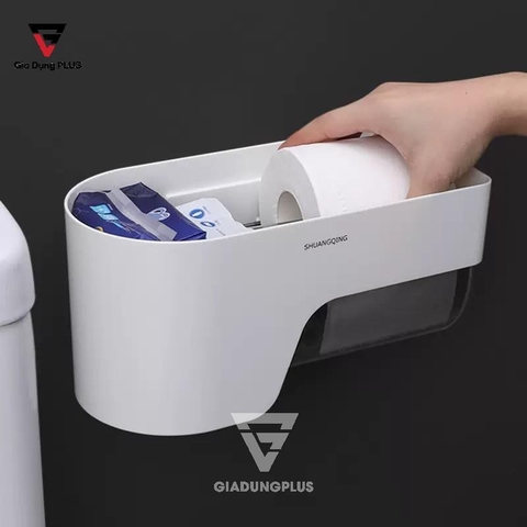 Hộp Đựng Giấy Vệ Sinh Dán Tường Cuộn Lớn | Cuộn Giấy Vuông & Tròn Nhựa ABS Với Ngăn Đựng Đồ Đa Năng
