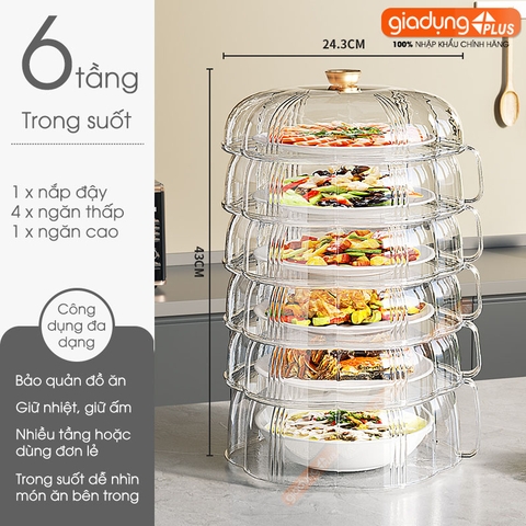 Lồng bàn giữ nhiệt đa năng 360 độ nhựa PET có nhiều tầng giúp chống bụi & côn trùng - bảo quản đồ ăn cho mùa Đông & Tết - Gia dụng Plus