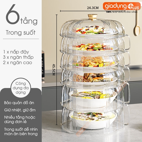 Lồng bàn giữ nhiệt đa năng 360 độ nhựa PET có nhiều tầng giúp chống bụi & côn trùng - bảo quản đồ ăn cho mùa Đông & Tết - Gia dụng Plus