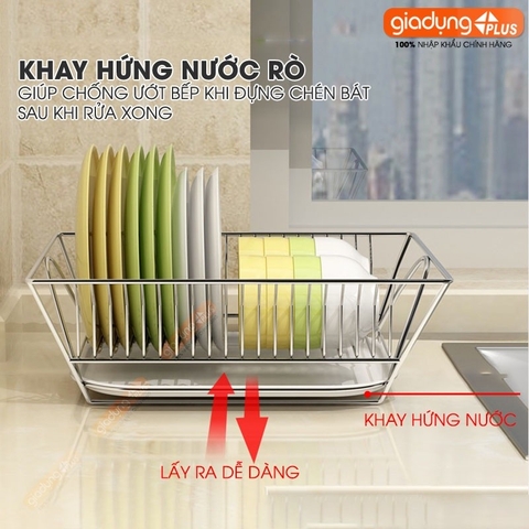 Kệ úp chén bát đĩa thông minh inox cao cấp ráo nước bên bồn rửa LAZYDO (nhập khẩu chính hãng)