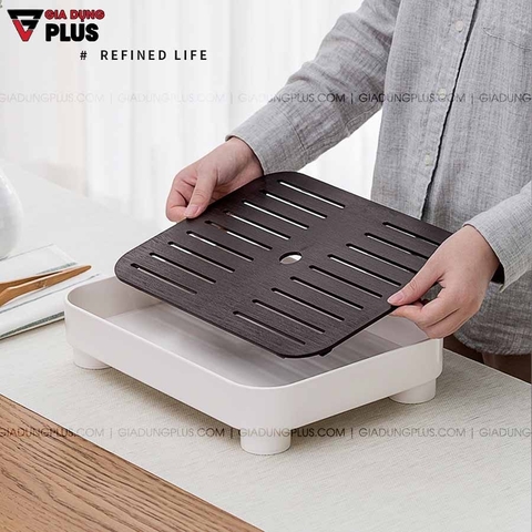 Khay trà nhựa chữ nhật, khay úp cốc ly 2 lớp ráo nước cao cấp - Hàng nhập khẩu chính hãng, chống bám bẩn JIANXIA