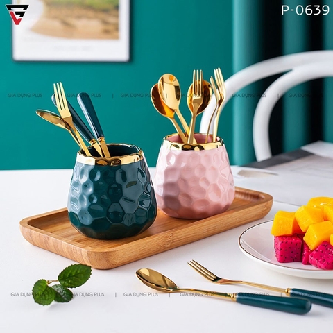 【Xả Kho】Lọ sứ đựng nĩa trái cây, muỗng cafe (có muỗng+nĩa kèm theo) cao cấp - GiaDụngPlus