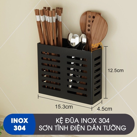 Ống đựng đũa thìa dán tường Gia Dụng Plus cao cấp inox 304, không cần khoan tường đục lỗ