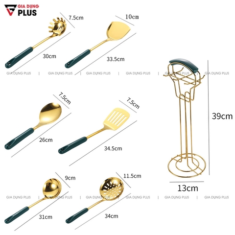 Bộ Thìa / Muôi / Muỗng /Xẻng Nấu Ăn Đa Năng Gốm Sứ Và Giá Treo Gọn Gàng (7 Món) Cao Cấp | Qianhuiju - Gia dụng Plus